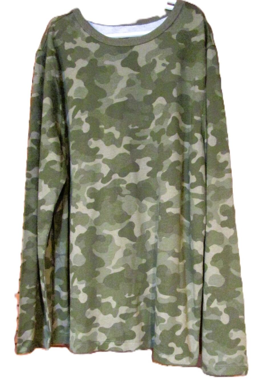 Wonder Nation Boy's Green Camouflage T-Shirt Long Sleeves Pullover Size XL 14-16